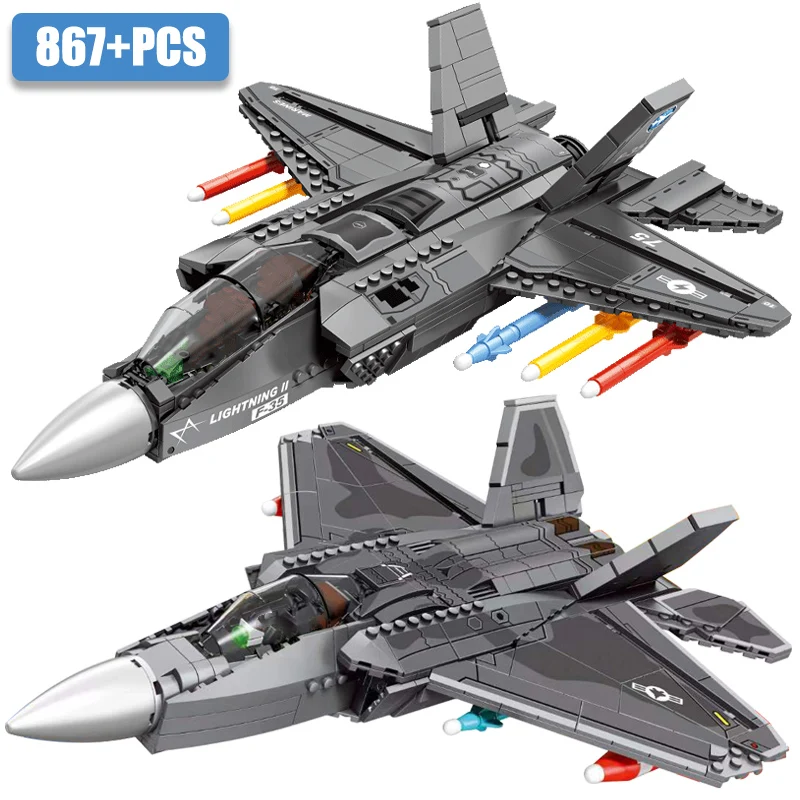 Vojenský Seriál USA Air Force F22 F35 Fighter Model Stavebné Bloky Lietadla Zbraň Vojaka Údaje Tehly Hračky pre Deti, Darčeky Obrázok 0
