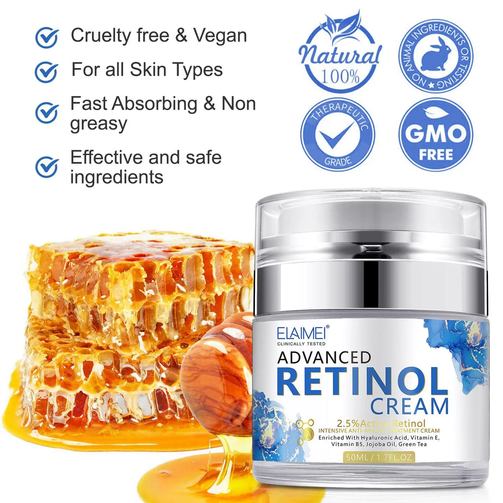 Rozšírené Retinol Face Cream Anti-Aging Odstrániť Vráskam, Spevňujú, Zdvíhacie Bielenie, Leštenie Hydratačná Starostlivosť o Pleť Tváre 50ml Obrázok 0