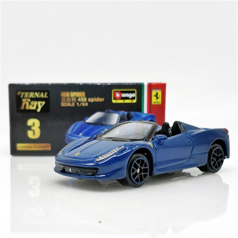 1:64 Rozsahu Bburago Večnú Klasiku, Ferrari 458 Spider Modrá Chlapec Hračky DieCast Auto Obrázok 0