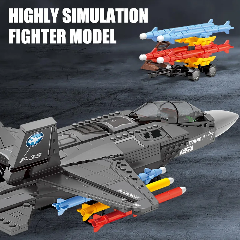 Vojenský Seriál USA Air Force F22 F35 Fighter Model Stavebné Bloky Lietadla Zbraň Vojaka Údaje Tehly Hračky pre Deti, Darčeky Obrázok 1
