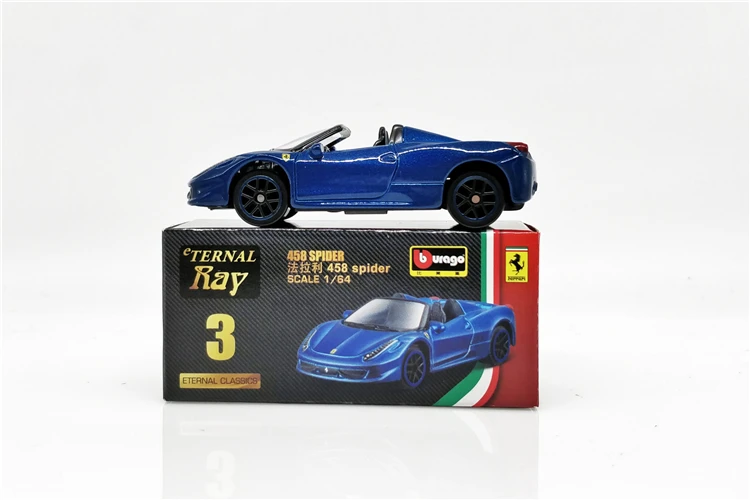 1:64 Rozsahu Bburago Večnú Klasiku, Ferrari 458 Spider Modrá Chlapec Hračky DieCast Auto Obrázok 1