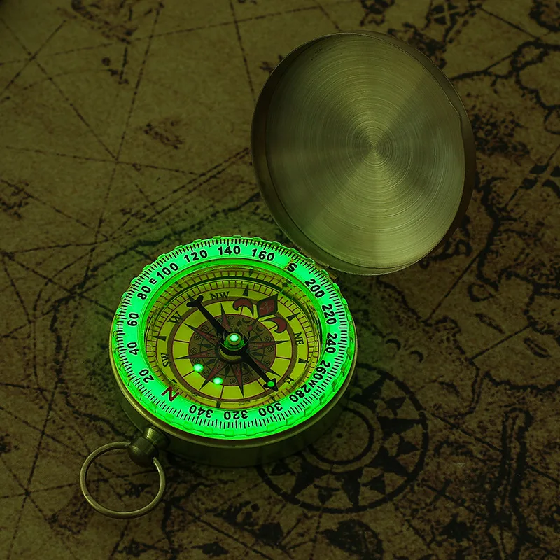 Vrecko Mosadz Zlatý Kompas, Svetelný Outdoor Camping Prežitie Nástroje Starovekej Kompas Vojenské Taktické Vybavenie Navigácia Obrázok 2