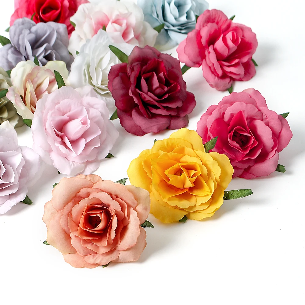 10PCs Hodváb Rose Umelé Kvety 7 cm Lacné Falošné Kvet Kvalitné Svadobné Dekorácie Pre Domov Izba Dekor Strany Záhrada HOBBY Veniec Obrázok 2