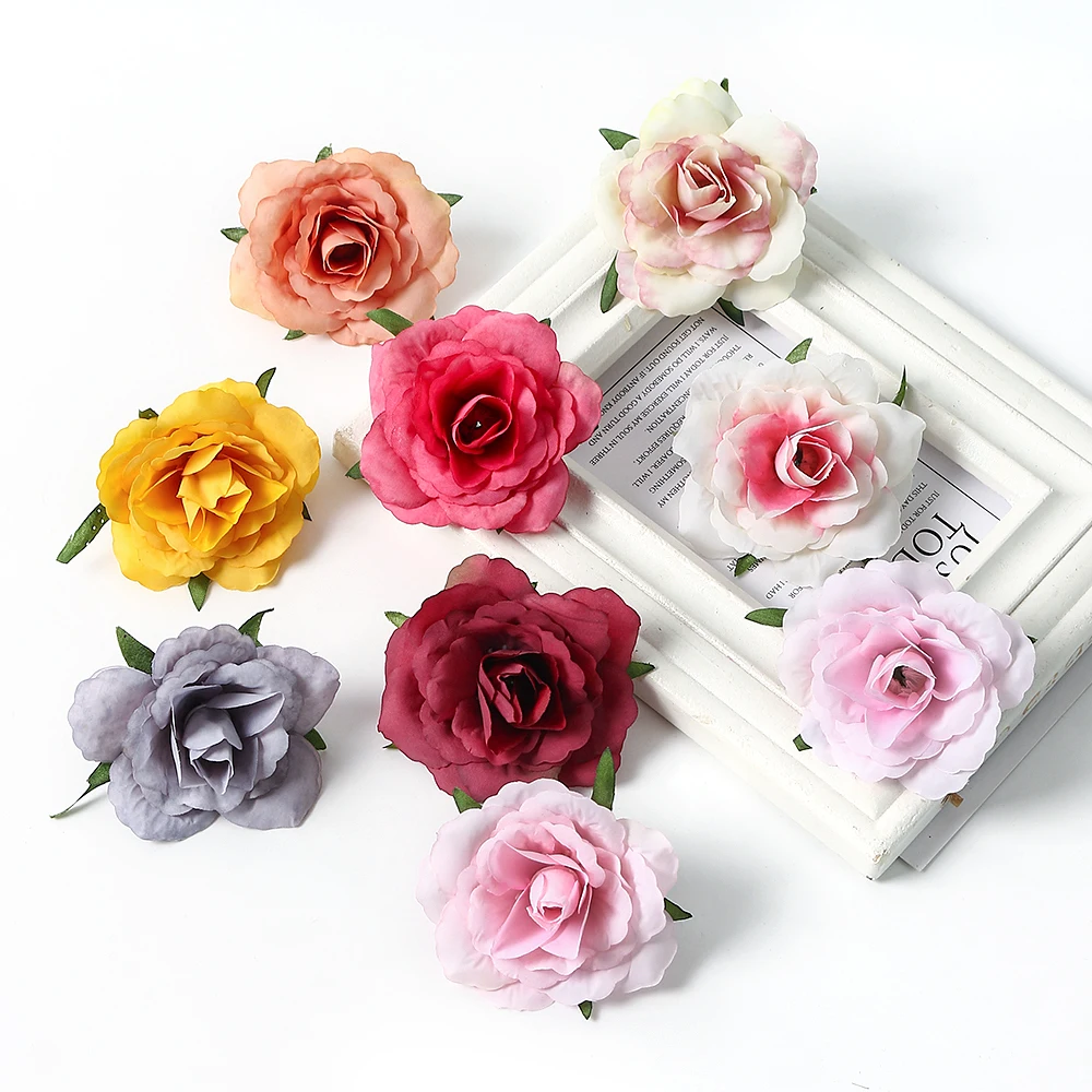 10PCs Hodváb Rose Umelé Kvety 7 cm Lacné Falošné Kvet Kvalitné Svadobné Dekorácie Pre Domov Izba Dekor Strany Záhrada HOBBY Veniec Obrázok 3