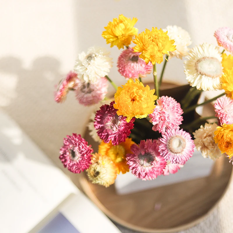 Žlté, Ružové A Biele Prírodné Sušené Kvety Daisy Suché Kvetinové Svadobné Kytice Konzervované Kvet Domov Obývacia Izba Stôl Dekorácie Obrázok 4