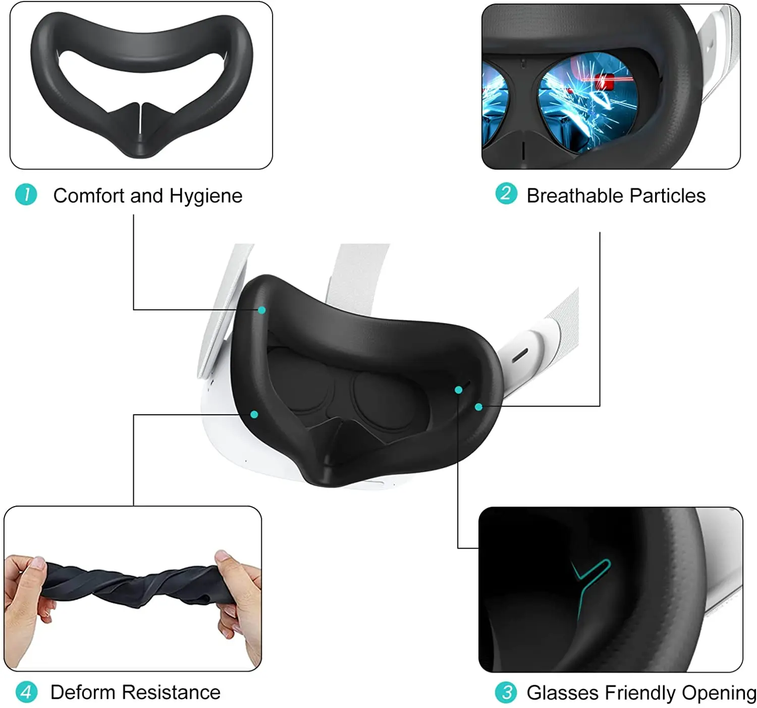 Pre Meta/Oculus Quest 2 Prípad VR bočný Kryt Objektívu Pad Umývateľný Silikónová Maska VR Headset Oko Pokrytie Pre Oculus Quest 2 Príslušenstvo Obrázok 5
