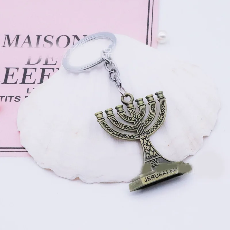 Vintage Sviečkový Hanukkah Prívesok Na Mužov, Ženy, Židovskej Menorah Keychains Na Taška Auto Trinket Judaizmus Chanuka Šperky Strany Darček Obrázok 5