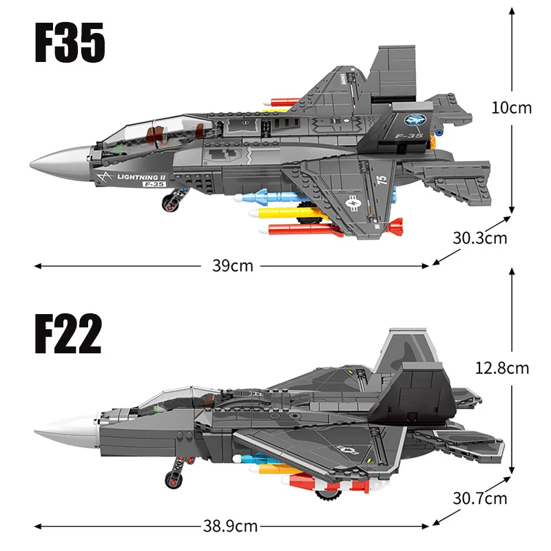 Vojenský Seriál USA Air Force F22 F35 Fighter Model Stavebné Bloky Lietadla Zbraň Vojaka Údaje Tehly Hračky pre Deti, Darčeky Obrázok 5